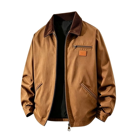Atkumj Mens Zip Up Jacket with Pockets and Chest Zip Pockets Fashion Color Spliced Lapel Jackets for Men Loose Solid Color Long Sleeve Casual Outerwear S