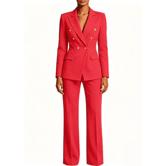 Atkumj Pant Suits for Women Trendy Double Breasted Blazer and Trousers Business Casual Outfits Formal Work Solid Color Two Piece Sets S
