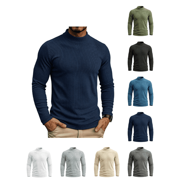 Atkumj Pullover Sweater for Men Warm Slim Fit Mock Neck Ribbed Men Undershirts Casual Solid Color Long Sleeve Lightweight Sweater for Fall Winter XL