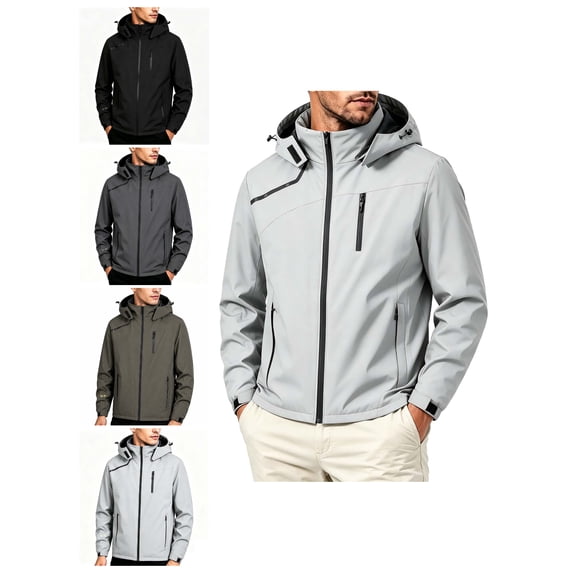 Atkumj Rain Jacket Men Trendy Hooded Zip Up Waterproof Hiking Jacket Casual Lightweight Solid Color Windbreaker Jackets for Men 2XL