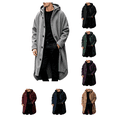 thumbnail image 1 of Atkumj Trench Coat Men Solid Color Hooded Long Winter Overcoat Stylish Long Sleeve Button Down Front Winter Coats S, 1 of 9