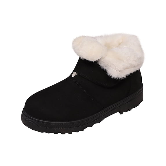 Atkumj Winter Ankle Boots for Women Comfortable Round Toe Flat Faux‑Fur Warm Boots Versatile Solid Color Flock Womens Winter Snow Boots 36