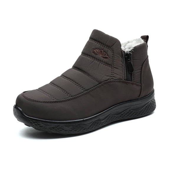 Atkumj Winter Snow Boots for Women Soft Fleece Lined Ankle Snow Boots Womens Solid Color Round Toe Flat Warm Boots for Daily Wear 35