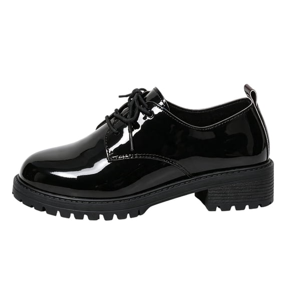 Atkumj Womens Flats Stylish Lace Up Glossy Faux Leather Boots Versatile Solid Color Round Toe Shoes for Women Dressy Casual 42