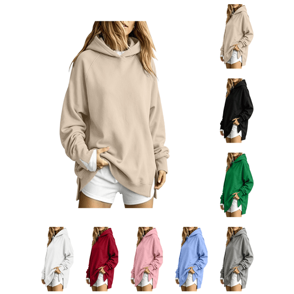 Atkumj Womens Hoodie Trendy Long Raglan Sleeve Ribbed Slit Cuffs with ...