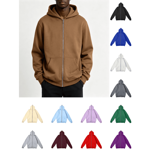 Atkumj Zip Up Hoodie Mens Solid Color Full Zip Hooded Sweatshirt Daily Casual Long Sleeve Plain Hoodies with Pockets XS
