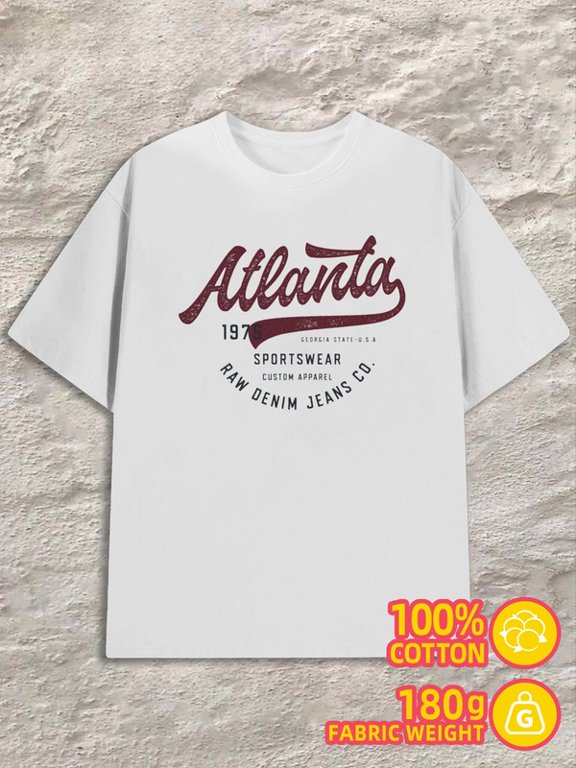 Atlanta 1970 T-shirt mens white 180G 100% Cotton Everyday wear,perfect for the office,dates,and outings Trendy Unisex Shirt Short Sleeve tshirts Casual Unisex Shirt Graphic tshirts