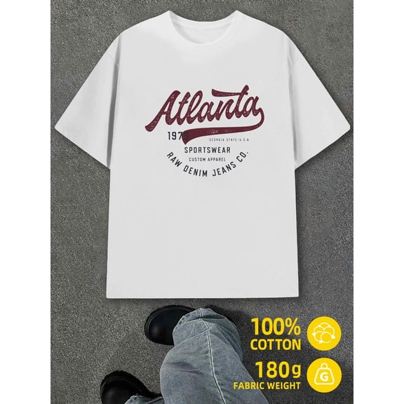 Atlanta 1976 Tee men's white 180G 100% Cotton Cool shirts,Funny shirts,t shirt Casual Unisex Shirt Short Sleeve tshirts Unique Design Unisex Shirt Graphic tshirts