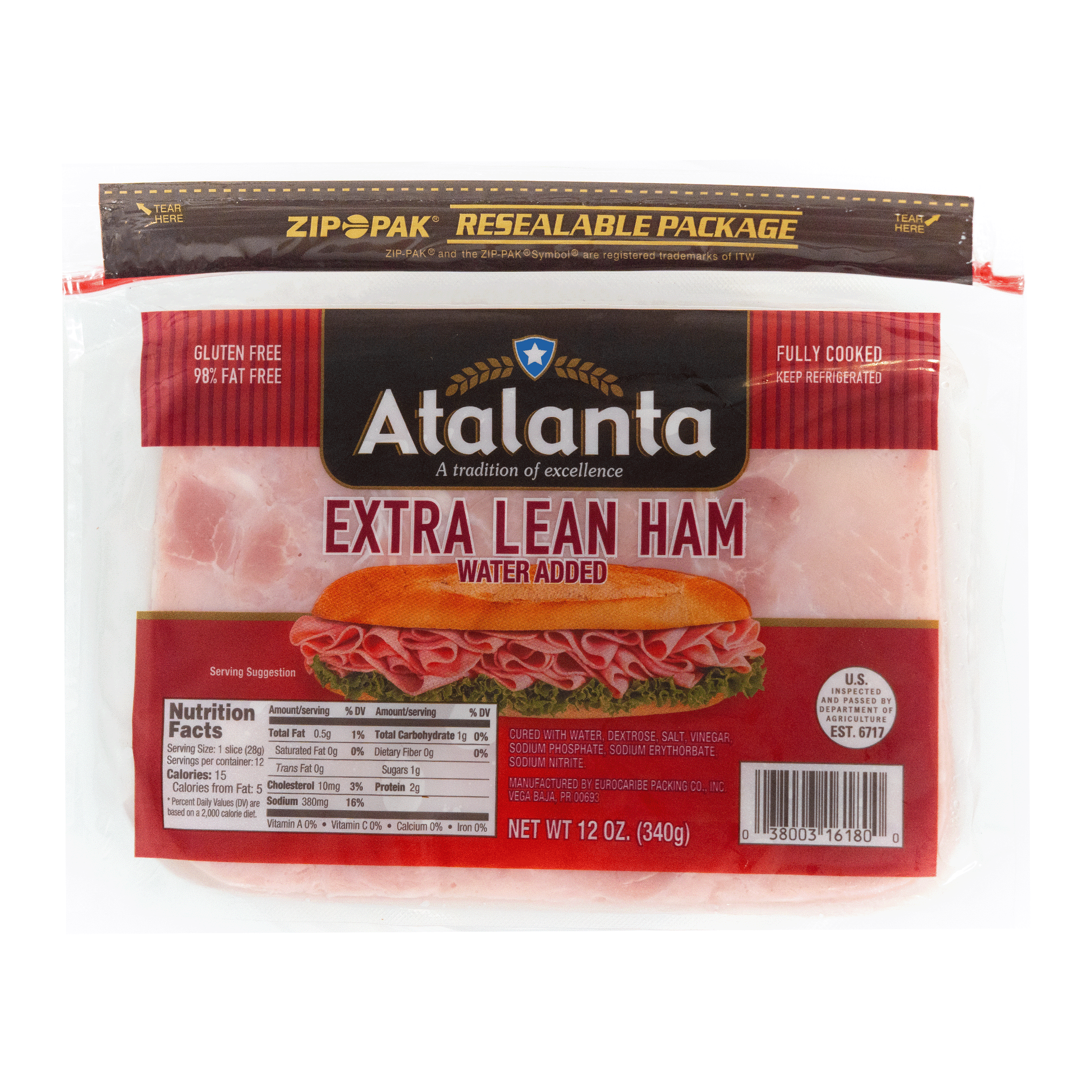 Extra lean uncurled ham