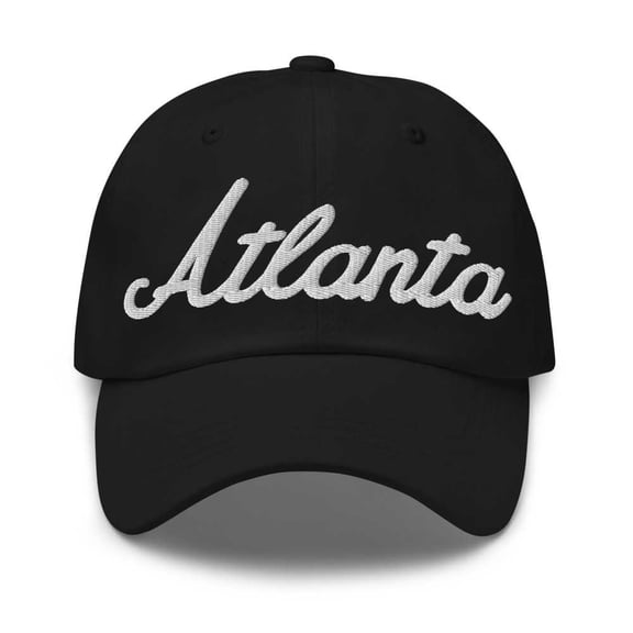 Atlanta Baseball Cap Atlanta Dad Hat Bold Script Georgia GA Hat Embroidered Souvenir Gift Black