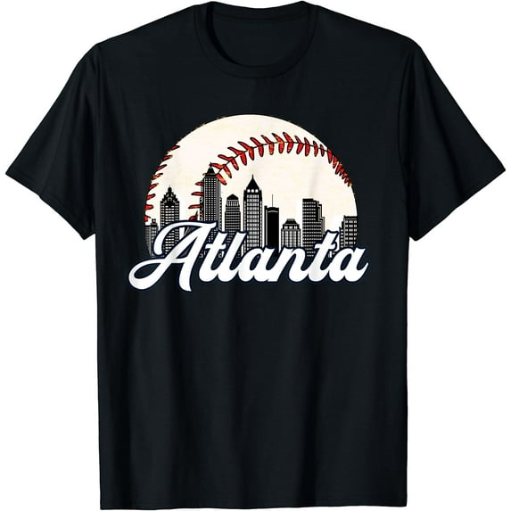 Atlanta Baseball Skyline Atlanta Cityscape T-Shirt Black Large