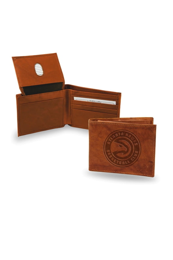 Atlanta Basketball Hawks Brown Leather Embossed Bifold Passcase Wallet