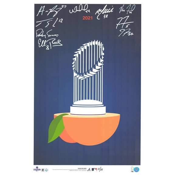 Atlanta Braves Multi-Signed 14" x 20" 2021 World Series Champions Peach Logo Minimalist Print by S. Preston - Limited Edition of 21 - Fanatics Authentic Certified
