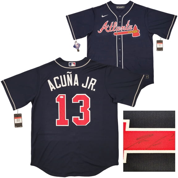 Atlanta Braves Ronald Acuna Jr. Autographed Blue Nike Jersey Size L JSA 205683