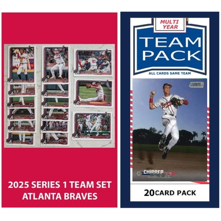 Braves 20 Card Pack Chipper Jones + 2025 Topps Series 1 Team Set - Acuna