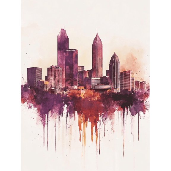 Atlanta Cityscape Watercolor Painting/Canvas Print Suitable for Living Room Bedroom Office Dining Room and Hallway Decoration.
