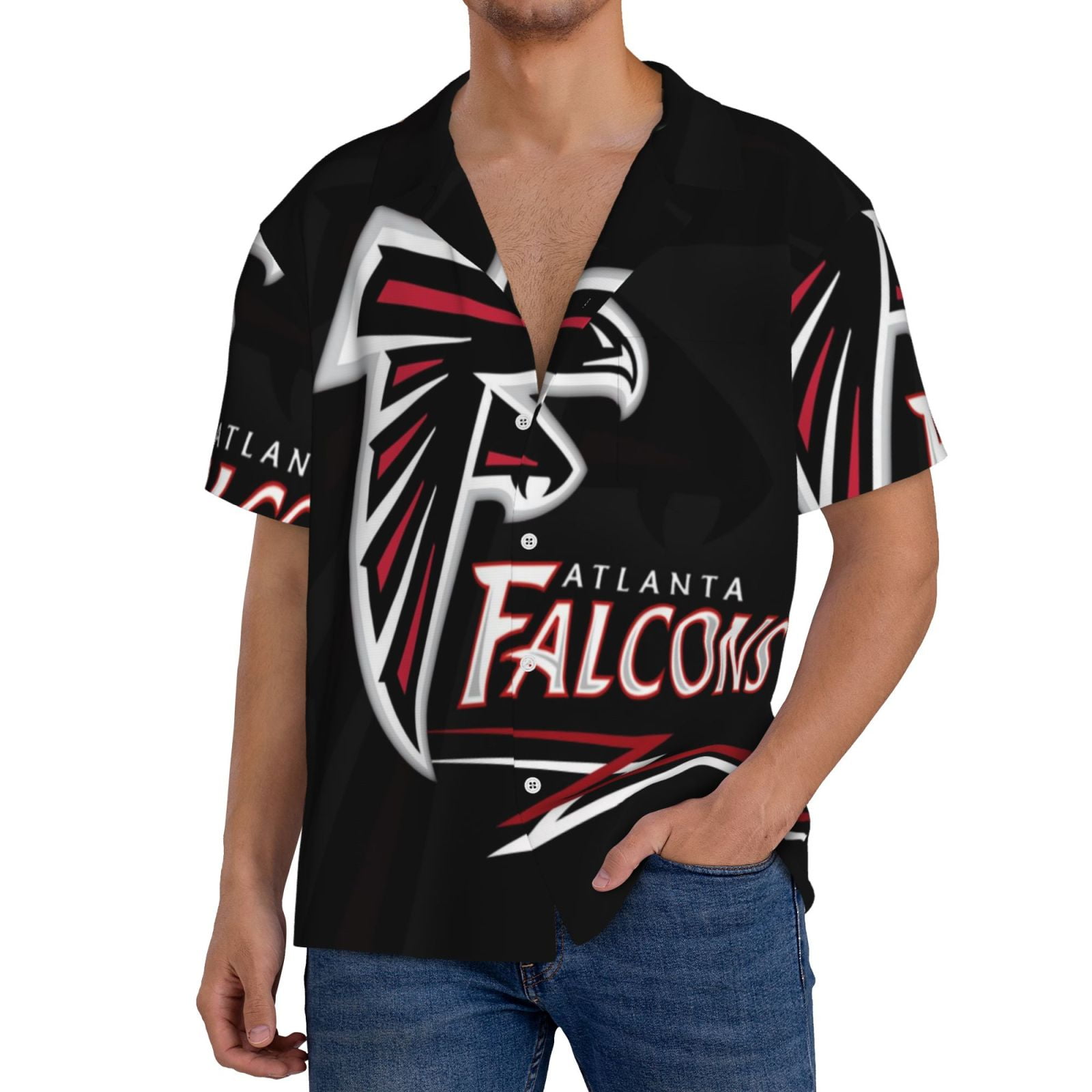 Atlanta Falcons Mens T Shirt Casual Cuban Collar Button Down Shirt Short Sleeve T Shirt Left Chest Pocket Comfort Top for Running Workout Medium Walmart