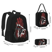 Atlanta-Falcons Sports Backpack 3PCS Football Backpack Set School Backpacks with Lunch Bag Pencil Case Adjustable Straps Multifunctional Backpack Travel Fashion Hiking Camping for Child Kids Men Women