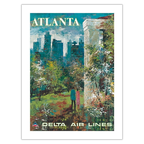 Atlanta Georgia - Delta Air Lines - Vintage Airline Travel Poster by Jack Laycox c.1970s - Fine Art Matte Paper Print (Unframed) 24x32in