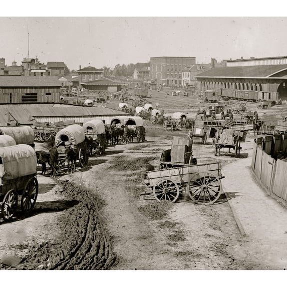 Atlanta, Georgia. Federal army wagons railroad depot Poster Print (24 x 36)