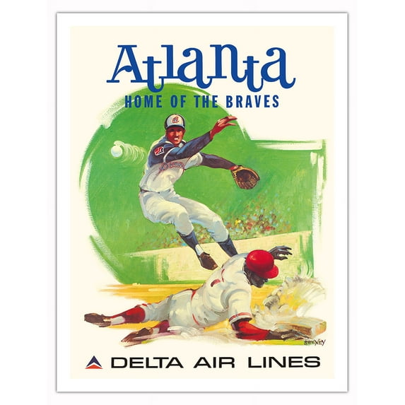 Atlanta Georgia - Home of the Braves - Delta Air Lines - Vintage Airline Travel Poster by Fred Sweney c.1960s - Fine Art Matte Paper Print (Unframed) 20x26in