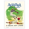 thumbnail image 1 of Atlanta Georgia - Home of the Braves - Delta Air Lines - Vintage Airline Travel Poster by Fred Sweney c.1960s - Master Art Print (Unframed) 9in x 12in, 1 of 4