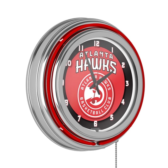 Atlanta Hawks Logo Retro Neon Analog Wall Clock with Pull Chain