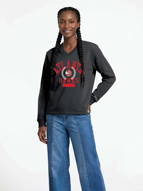 Reebok Womens Mixed Media V-Neck Fleece Pullover