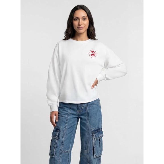 Atlanta Hawks Reebok Womens White Heavyweight Cotton Long Sleeve Pullover