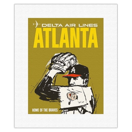Atlanta - Home of the Braves - Delta Air Lines - Vintage Airline Travel Poster c.1960s - Fine Art Rolled Canvas Print 11in x 14in