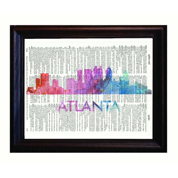 Atlanta Love Your City Watercolor Skyline Dictionary Art Print Printed On Authentic Vintage Dictionary Book Page -8x10.5