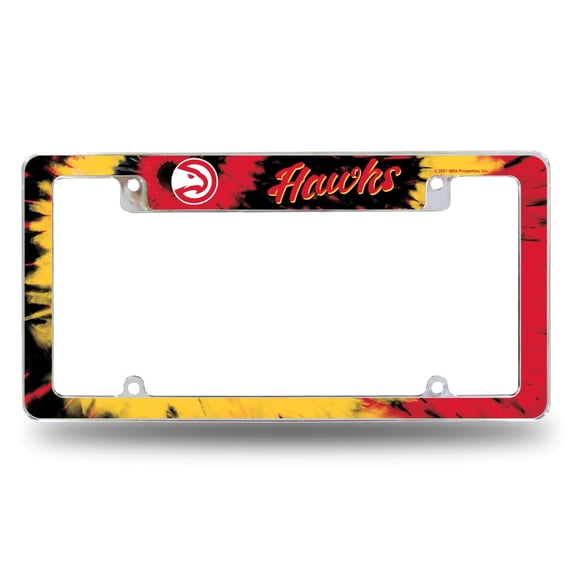Atlanta Basketball Hawk's Chrome Metal License Plate Frame with Bold Tie Dye Design
