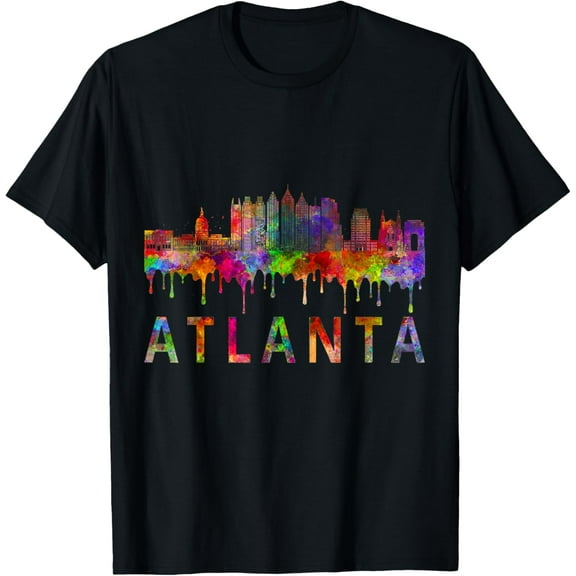 Atlanta Rainbow Splatter Skyline Artwork Colorful Skyline T-Shirt