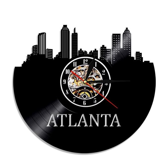 Atlanta Skyline Vinyl Record Clock GA Georgia Wall Art Atlanta Wall Decor Atlanta Hometown Cityscape Wall Clock USA Travel Gift Without LED