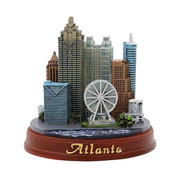 Atlanta Statue Model Skyline Architecture, Wooden Base, 3.5 Inches