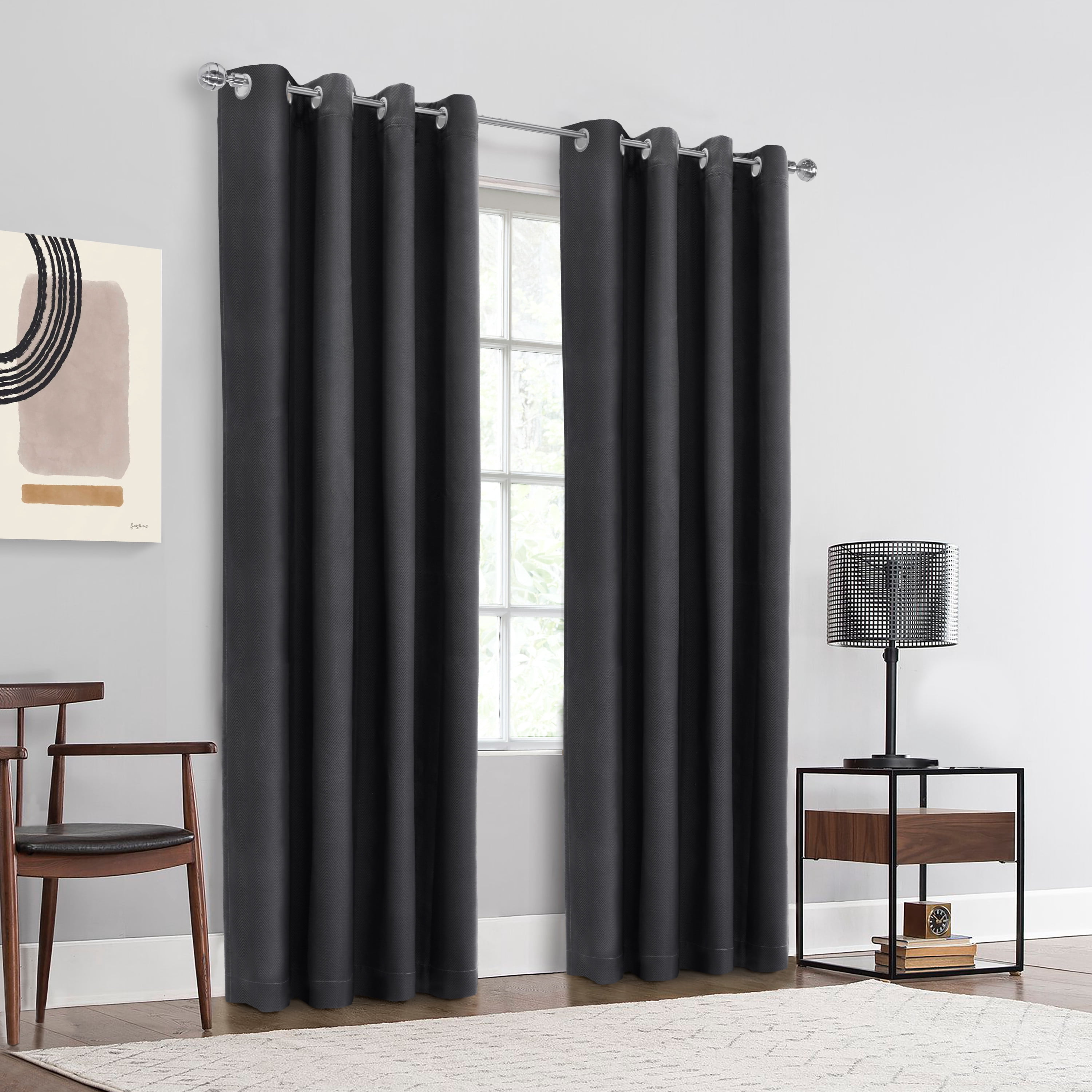 Atlanta Total Blackout Chevron Textured Curtain Panel 52" x 84" in Black