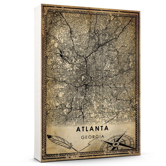 Atlanta Vintage Map Prints Canvas, Georgia Map Art Canvas, Canvas, Atlanta Map City style Watercolor art Canvas