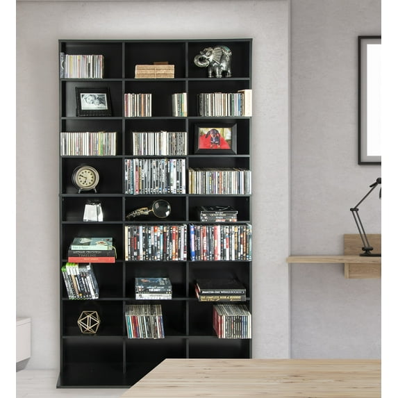 Atlantic 40"x71" Elite XL 9-Shelf Wood Media Storage Shelf Bookcase, Fixed Shelves, Solid Black