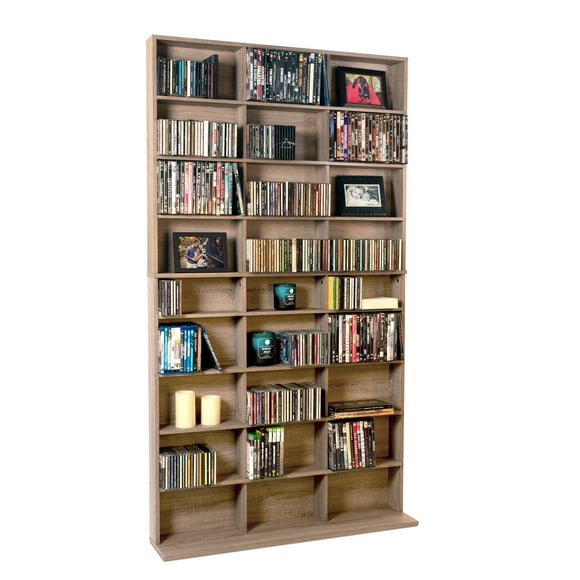 Atlantic 40"x71" Elite XL 9-Shelf Wood Media Storage Shelf Bookcase, Fixed Shelves, Weathered Oak Woodgrain