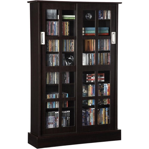 "Atlantic 49"" Windowpane Espresso Media Cabinet, Multimedia Movie DVD ...