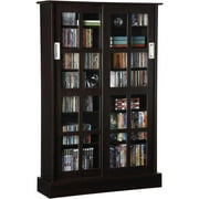 Atlantic 49" Windowpane Media Storage Cabinet Bookshelf with Sliding Glass Doors, Espresso