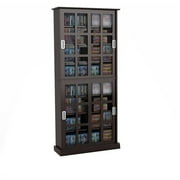 Atlantic 72" Windowpane Media Storage Cabinet Bookshelf with Sliding Glass Doors, Espresso