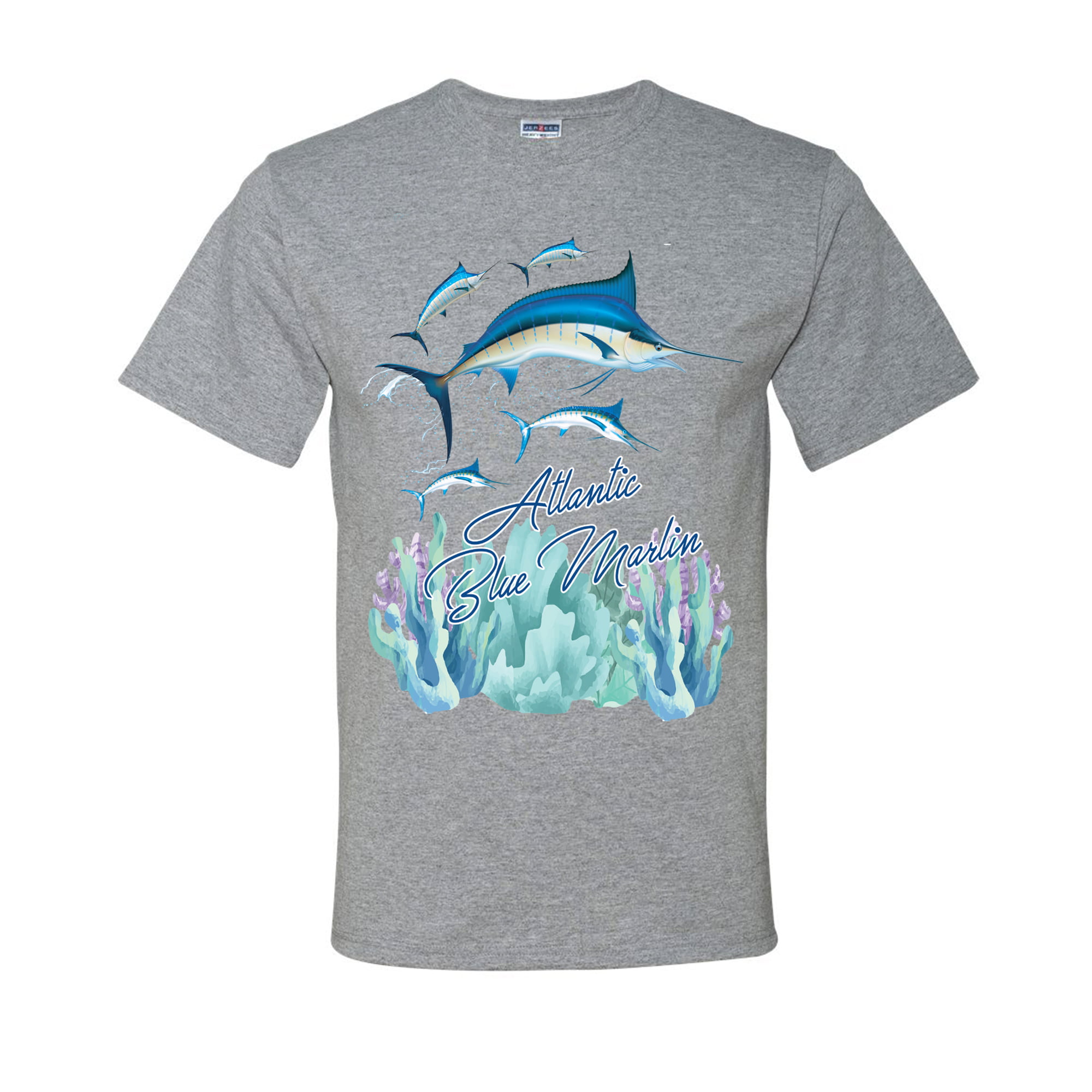Atlantic Blue Marlin Fishing Lovers FONT AND BACK Mens T-shirts , Light  Blue, 2XL 