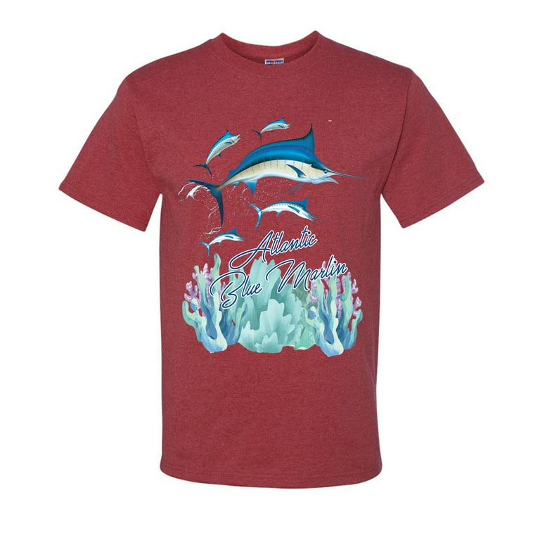 Atlantic Blue Marlin Fishing Lovers Mens T-shirts , Vintage Heather Red,  Medium