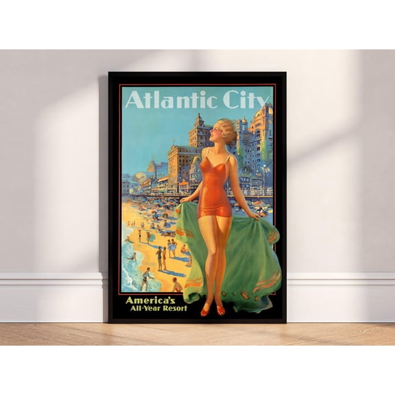 Atlantic City Beach Vintage Summer Wall Art Poster Unframed Paper Print