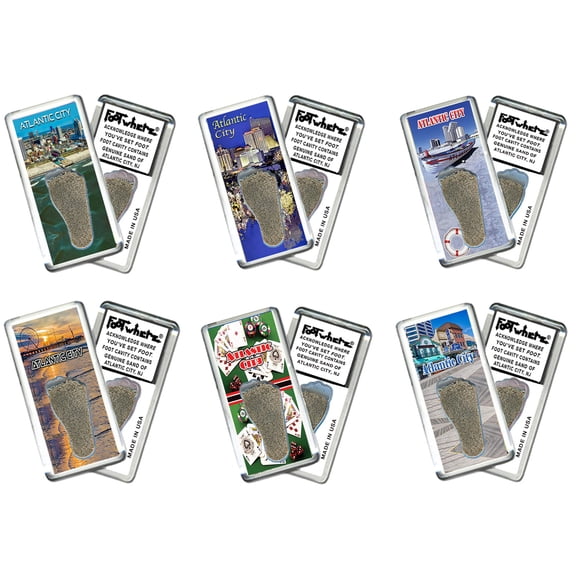 Atlantic City FootWhere Souvenir Magnets. 6 Piece Set. (AC200 - Assorted)