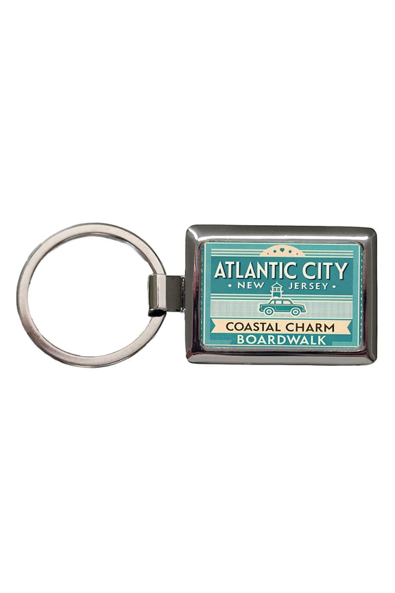 Atlantic City NJ Boardwalk Travel Vacation Stamp Metal Rectangle Keychain
