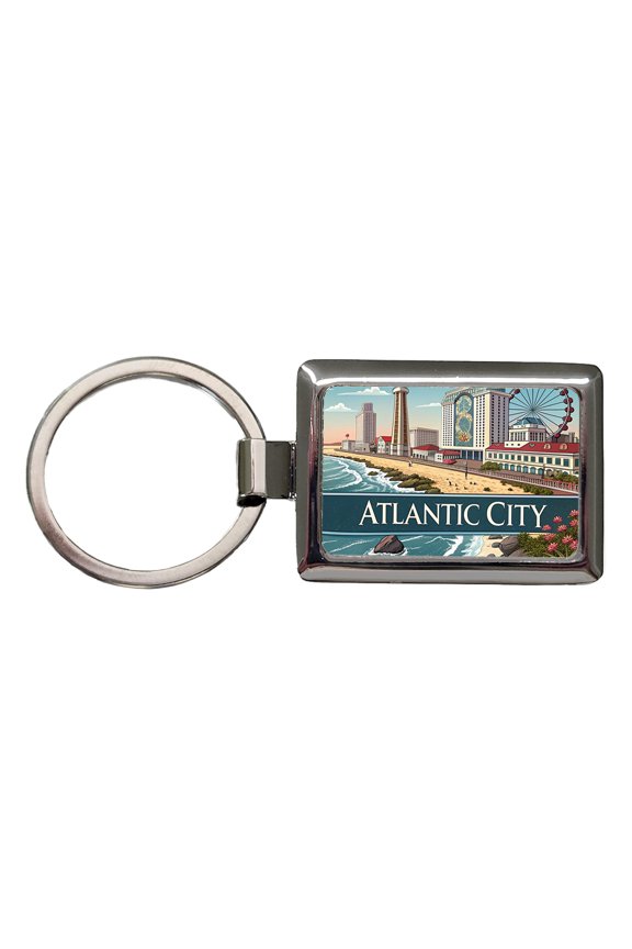 Atlantic City, New Jersey NJ Travel City State Stamp Metal Rectangle Keychain