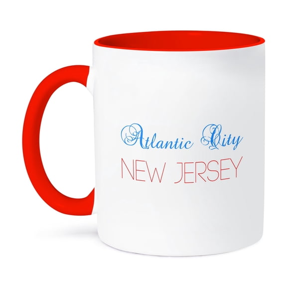 Atlantic City, New Jersey, Red, Blue Text. Patriotic Home Town Design, 11oz Two-Tone Red Mug