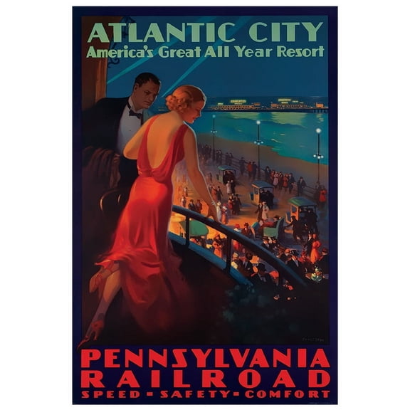 Atlantic City - Pennsylvania Railroad - Vintage Travel Poster (8x12Inches(US/CANonly))